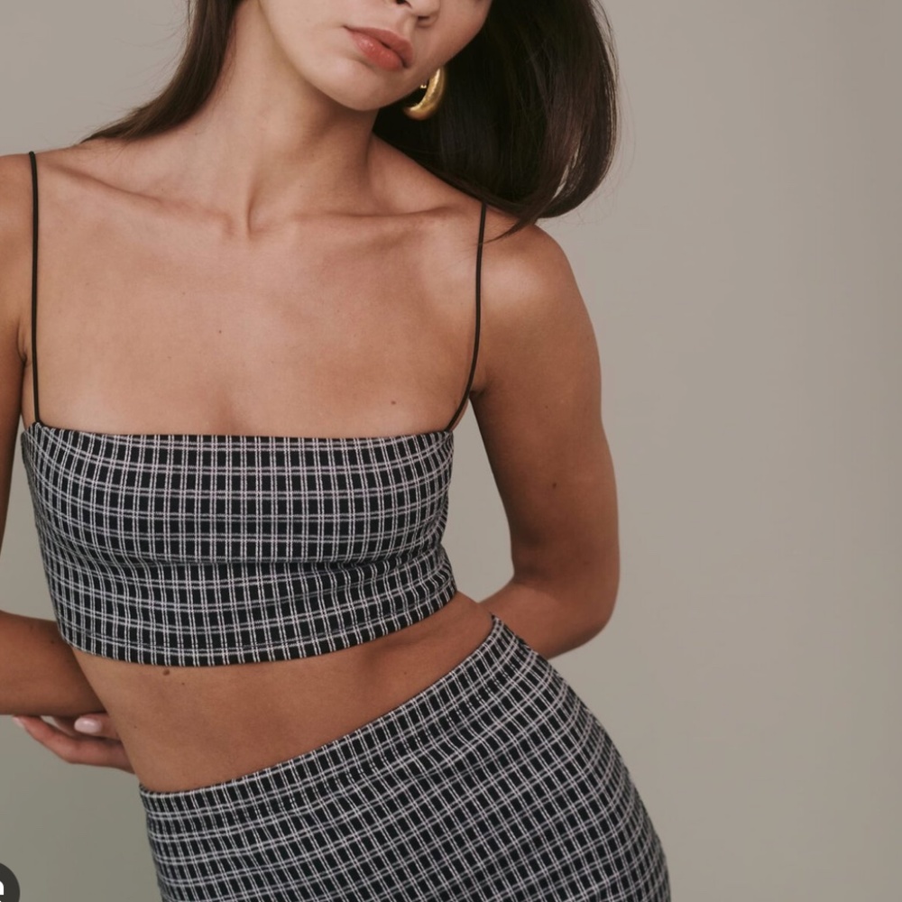 NEW Reformation Callista Knit Two Piece - Gray Check Stretch Fabric Knit - Picture 2 of 5